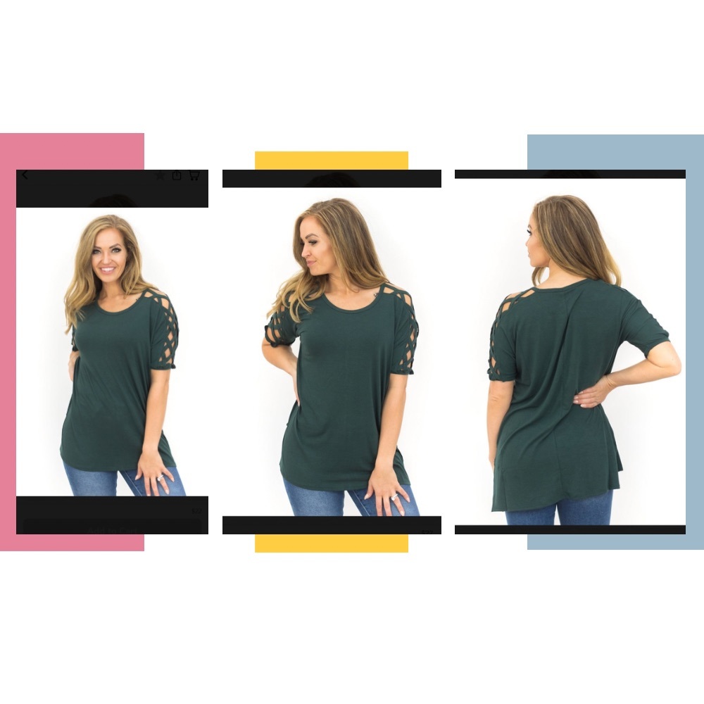 Short Sleeve Criss Cross Sleeves Top - Size XL in Hunter Green